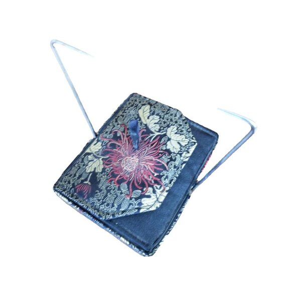 Yans NY Chinese Takeout Box Purse Satin Brocade Fuji Mums w Mirror Retro - Picture 4 of 10